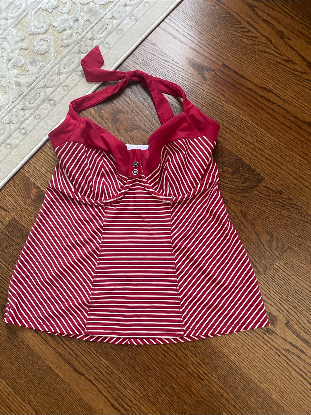 Panache Red and White Striped Halter Swim Top with Knot  34 FF